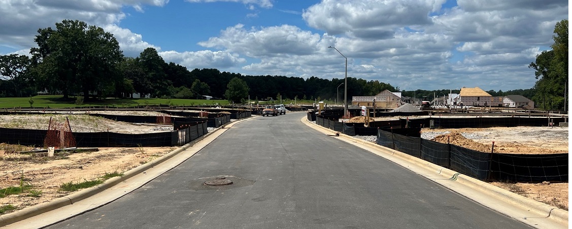 Single family residiential development with road and silt fence protection shown on all lots 