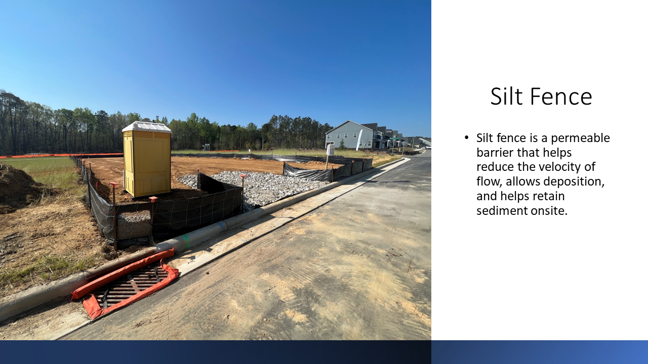 Silt fence around active construction area 