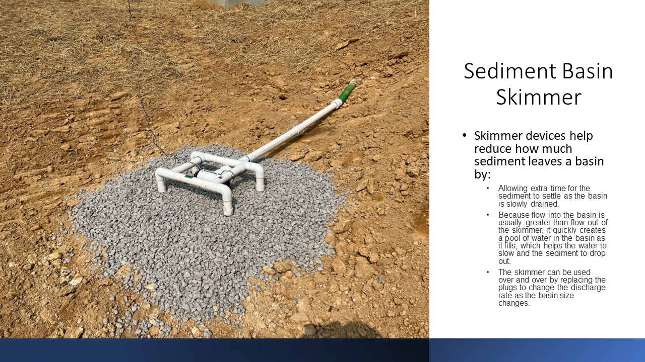 Sediment basin skimmer installed at riser structure 