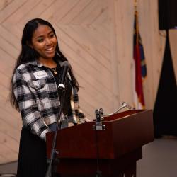 Knightdale Leaders Academy participant Keisy introduced Mayor Day at the 2026 Knightdale State of the Town