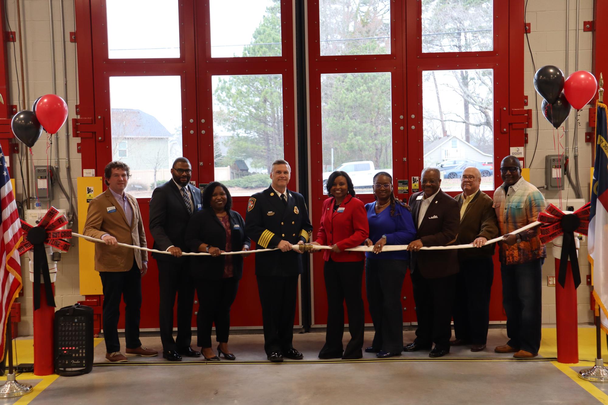 Town of Knightdale Council Members and Mayor pose with Fire Chief Cone 