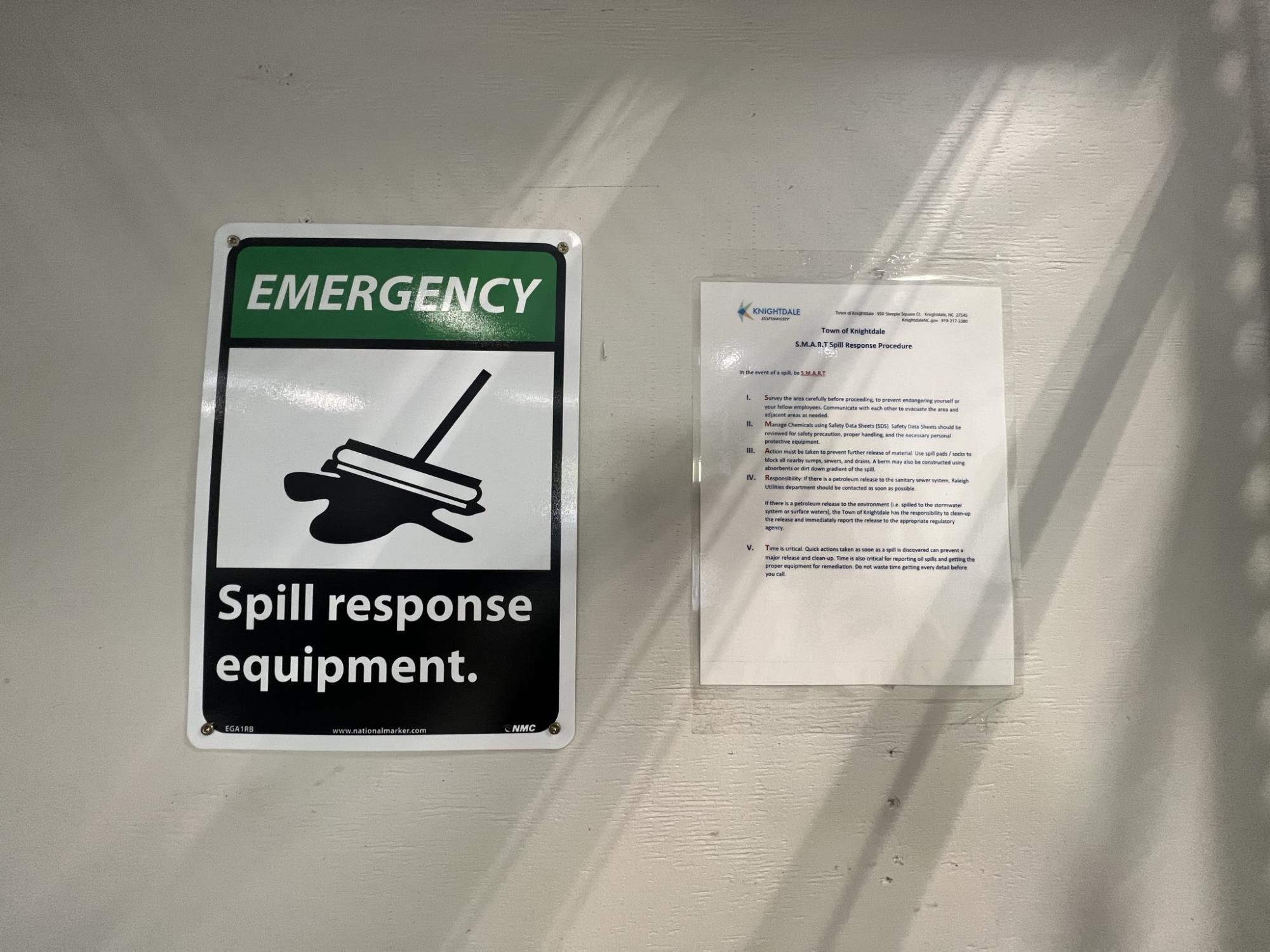 Spill Response procedures on wall 