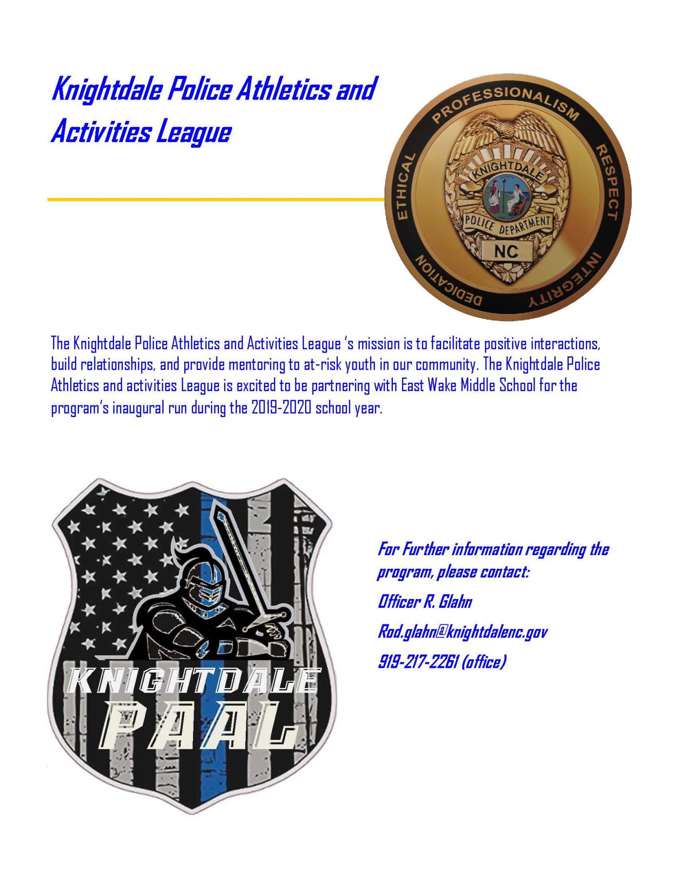 Knightdale Police Athletics and Activities League Flyer